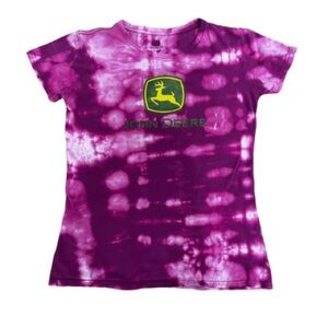 John Deere DIY Tie-Dye Pink White T-Shirt Size Medium Country Americana‎ Boho